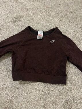 Gymshark Vital Seamless Crop Top XS Brown Long Sleeve Athletic Gym Shirt